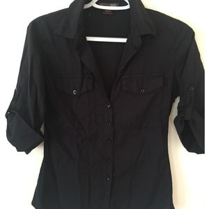 BOBI Ribbed Side Panel Button down, Blk, Size P